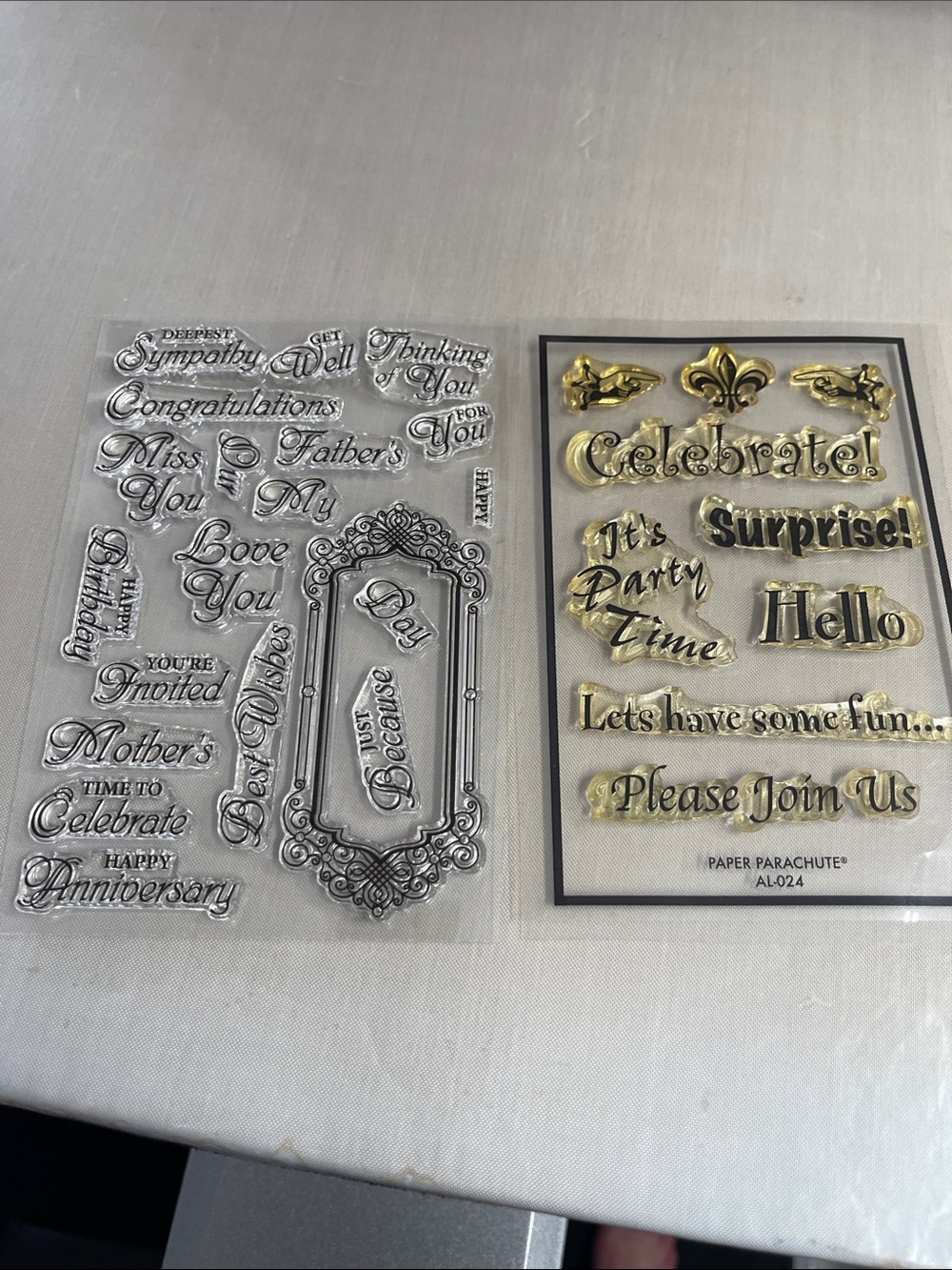 Parachute Gold & Clear Sentiment Stamp Set - Gold and Clear Greetings